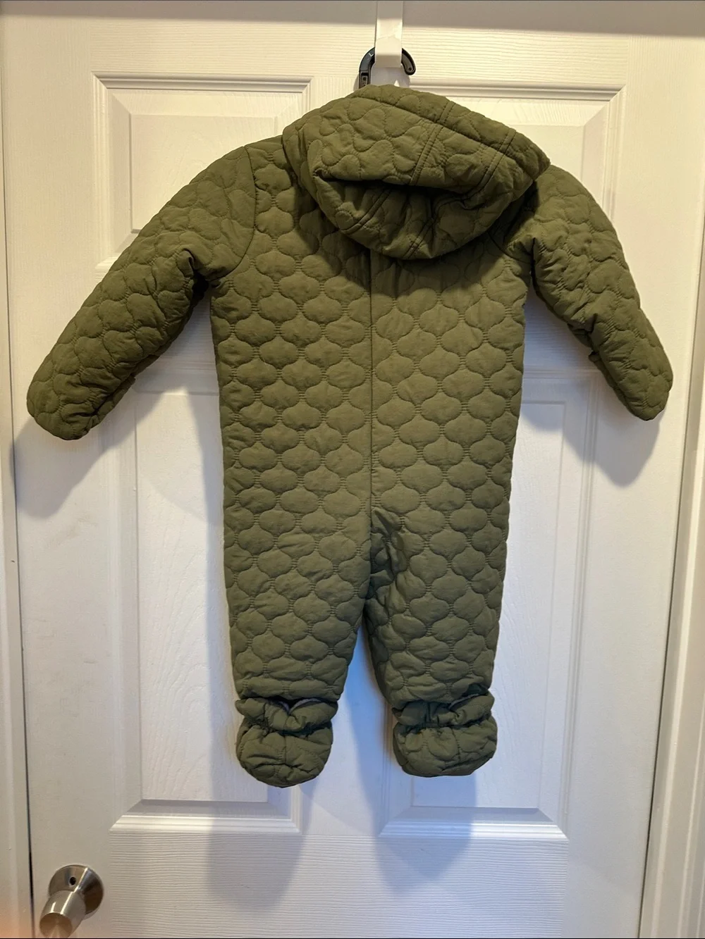 First Impressions Olive Green Quilted Footed One-Piece with Hood